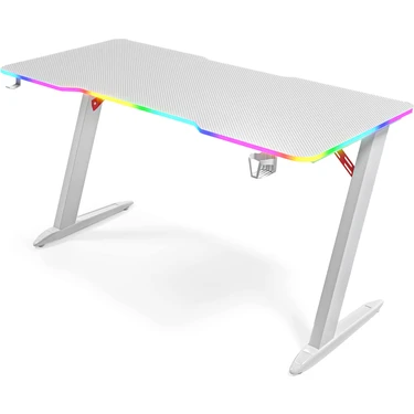 Karr Gaming Thunder 25mm RGB Aydınlatmalı Oyuncu Masası | Beyaz Karbon Fiber