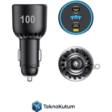 teknokutum 100W Süper Şarj Özellikli Araç Içi Çakmaklık Hızlı Şarj Portu 3