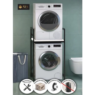 Ats Dekor Stacklux Çamaşır Makinası ve Kurutma Makinası Rafı Çamaşır Makinası Üstü Banyo