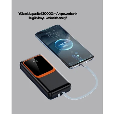 Powerbank 20000 Mah Dijital Ekranlı ve Çok Kablolu Hızlı Fiyatı