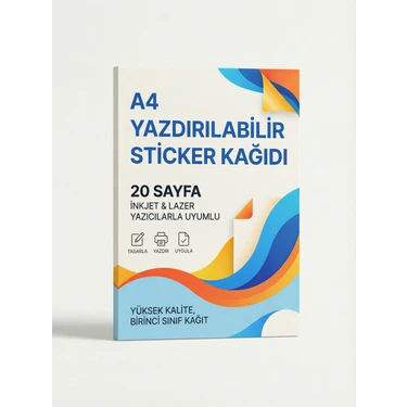 Stickki A4 Yazdırılabilir Sticker Kağıdı 20 Sayfa Inkjet ve Lazer Yazıcı Uyumlu Birinci Sınıf