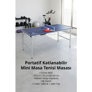 Triathlon T-216 Portatif Katlanabilir Mini Masa Tenisi Masası / 152.4 x 76.2 x 66.04 cm / 12MM Mdf
