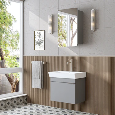 Roomart Likya Lavabolu Banyo Dolabı Takımı, Mdflam Tek Kapaklı Lavabolu 59 cm Banyo Alt Dolabı +