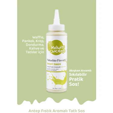 Melwiss Chocolate Antep Fıstık Aromalı Tatlı Sos 330 G - Waffle Krep Pankek