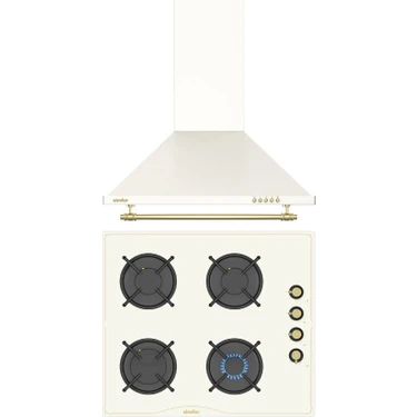 Simfer Retro Bej 2'li Cam Ankastre Set (Ocak +