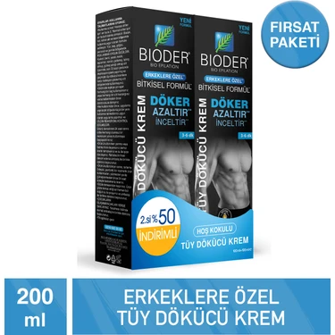 Bioder Tüy Dökücü Krem 2x100 ml - Erkekler için Derinlemesine Nemlendirici ve Tüy Azaltıcı