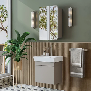 Roomart Likya Mdflam Tek Kapaklı Lavabolu 49 cm Banyo Dolabı + Üst Dolabı, Mini Lavabolu Banyo