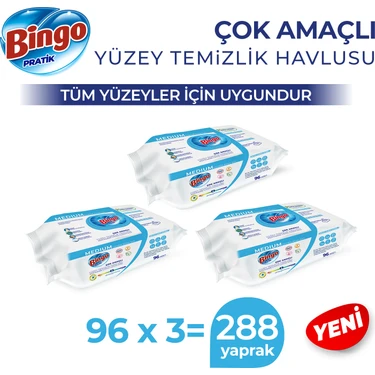 Bingo Yüzey Temizleme Havlusu Medium Beyaz Sabun Kokulu 96 Adetx3 (288