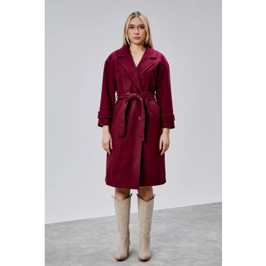 Bolivente Bordo Kuşaklı Oversize Kaşe