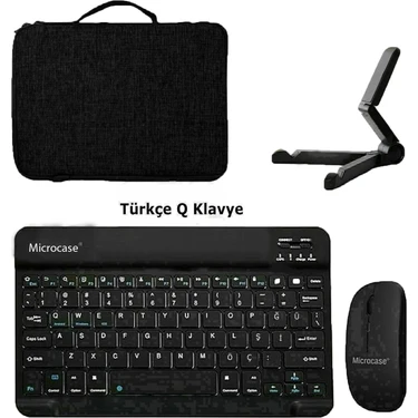 Microcase Honor Pad V9 11.5 Inch Tablet Için Türkçe Bluetooth Klavye+Mouse+Tablet Standı-Siyah
