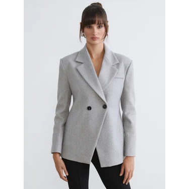 Soulife Kruvaze Yaka Kadın Kaşe Blazer
