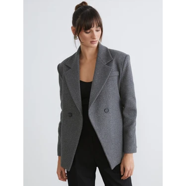 Soulife Kruvaze Yaka Kadın Kaşe Blazer