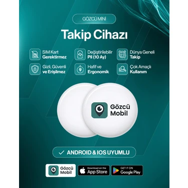 Gözcü Mobil Mini Ios Android Uyumlu Airtag Anlık Geçmişe Dönük Konum Gps Araç Motor Çocuk Akıllı