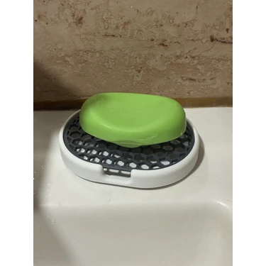 Odamdan Modern Çift Renkli (Beyaz-Gri) Katı Sabunluk - Su Tahliyeli ve Izgaralı Tasarım (9X12