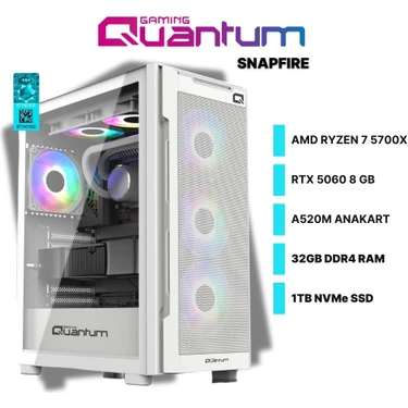 Quantum Gaming Snapfire White Ryzen 7 5700X 32GB Ddr4 1tb Nvme RTX5060 8gb Masaüstü Oyuncu