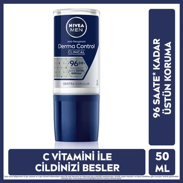 NiveabMen Erkek Roll-on Deodorant Derma Control Clinical 50ml, 96 Saat Üstün Koruma, C