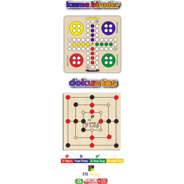 Time Table iki oyun Ailece Keyif Ahşap Kızma Birader + Dokuz Taş Oyunu 2 Farklı