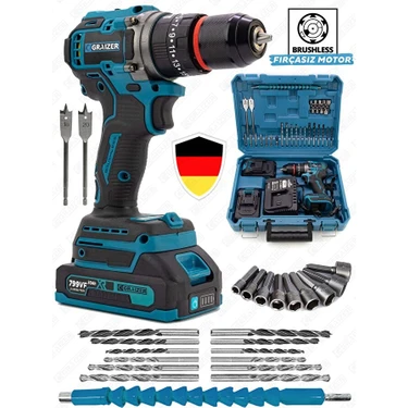 Graizer Alman 799 Vf 30 Ah Darbeli Çelik Mandren Kömürsüz Motor Samsung Çift Akülü Şarjlı Vidalama