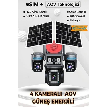 TR Charger 4 Kameralı 8mp 10X Zoom Aov 4g Çift Güneş Solar Fiyatı