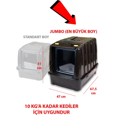 Kurtbay Şekil Jumbo Dev Boy Büyük Kapalı Kedi Tuvaleti, Filtreli ve Kürek Hediyeli, 67,5x47x51 cm -