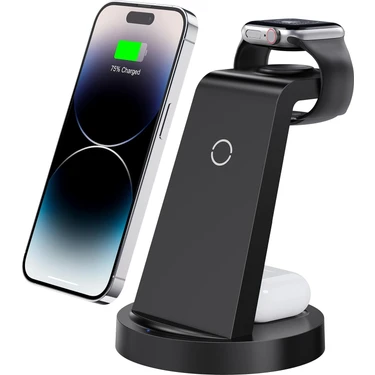 Kip GSM Magsafe Uyumlu 3’lü Kablosuz Şarj Standı iPhone Android Apple Watch Airpods Uyumlu Şarj
