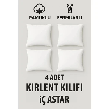 Suvay Pamuklu Fermuarlı Kırlent Kılıfı Iç Astar 4’lü Paket - 45X45 Kırlent Yastığı Iç Kılıfı