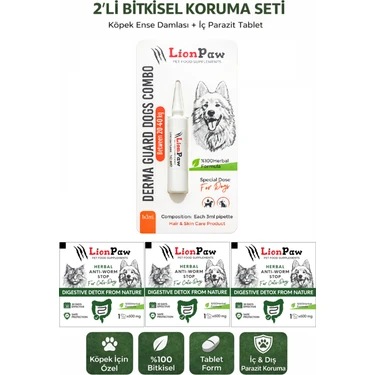 Lion Paw 20-40 kg Köpek Dış Parazit Ense Deri Damlası Pire Bit Kene Iç Parazit Tableti Bitkisel 1