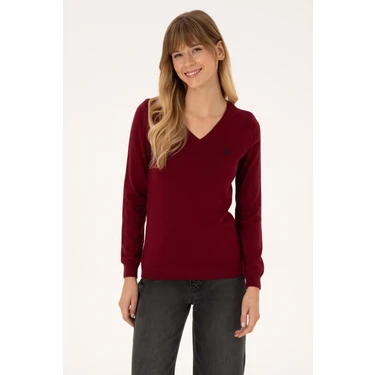 U.S. Polo Assn. Kadın Bordo V Yaka Basic Kazak