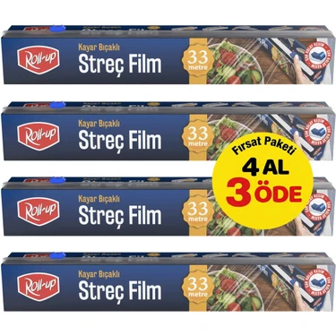 Roll-Up Kayar Bıçaklı Streç Film 30CM x 33M - 4'lü