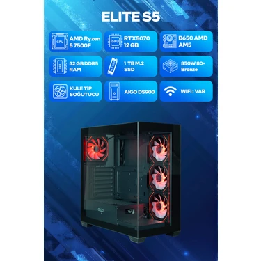 Game Garaj Elite S5 AMD Ryzen 5 7500F 32GB RAM 1TB SSD RTX5070 FreeDOS Oyuncu OEM