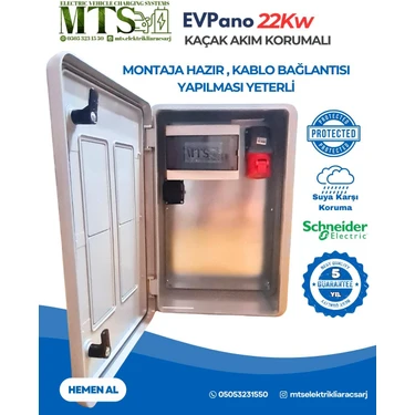 MTSevcharger 22 Kw 5/32 SCHNEİDER Marka Kaçak Akım Roleli  İP66 60 40 20 cm ABS Halogen Free Pano