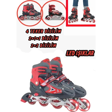 Yıldırım Oyuncak Silikon Tekerli Paten Ayarlanabilir 2+1+1, 2+2 ve Tek Sıra Paten Işıklı Çocuk