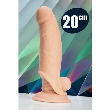 Femstar Gerçek Et Dokusunda 4 cm Uzatmalı Penis Kılıfı Testise Geçen Dolgulu Uzatıcı Prezervatif