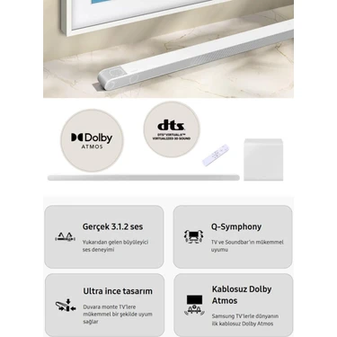 Samsung Beyaz Ince Tasarım Bluetooth HDMI Optik-Usb Bağlantı Çeşitleri 330W Premium Sound& Ev
