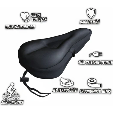 Ultra Yumuşak Jelli Bisiklet Sele Kılıfı - Büyük Boy Ergonomik Jel Dolgulu Sele Kılıfı (Geniş &