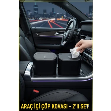 Wiforte Oto Araç Içi Çöp Kovası (2’li Set) – Portatif, Taşınabilir, Kapaklı Mini Çöp