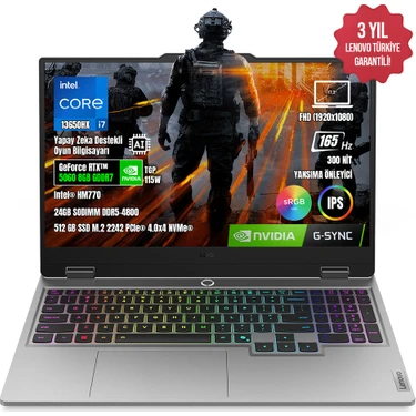 Lenovo Loq 17IRX10 83JH006ETR I7-13650HX 24GB Ddr5 512GB SSD RTX5060 8gb 17.3" IPS 165Hz Freedos