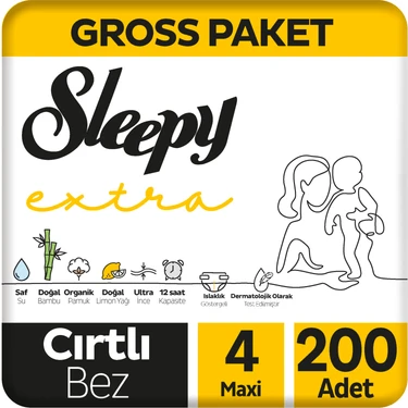 Sleepy Extra Günlük Aktivite Gross Paket Bebek Bezi 4 Numara Maxi 200