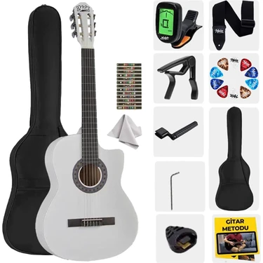 Midex CG-395WH Beyaz Renk Kesik Klasik Gitar 4/4 Yetişkin Boy Sap Ayarlı Full