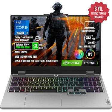 Lenovo Loq 17IRX10 83JH006DTR I7-13650HX 24GB Ddr5 1tb SSD RTX5060 8gb 17.3" IPS 165Hz Freedos