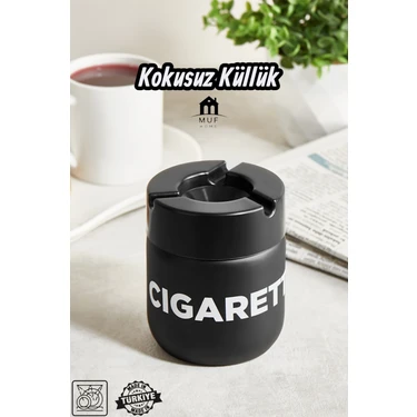 Muf Home Kokusuz Küllük Cam Hazneli Yanmaz Plastik Kapaklı Ev Ofis ve Araç Içi Kül Tablası Şık