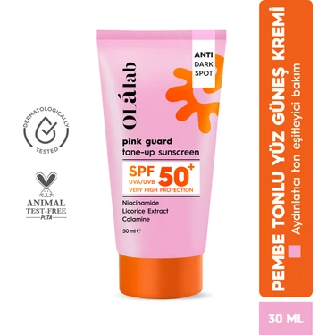 Olalab Aydınlatıcı Ton Eşitleyici Spf 50+ Yüksek Uv Koruma Pembe Yüz Güneş Kremi 50