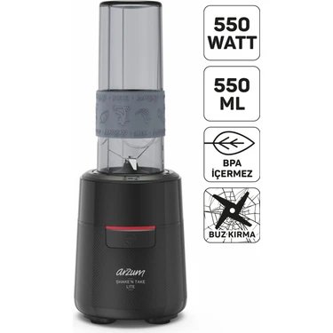 Arzum AR1191 Shake'N Take Lite Kişisel Blender 550W, 550 ml Taşınabilir Şişe, Buz Kırma