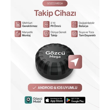 Gözcü Mobil Mega Takip Cihazı Ios Android Uyumlu Motor Araç Taşıt Gps Cihazı IP68 Su Geçirmez