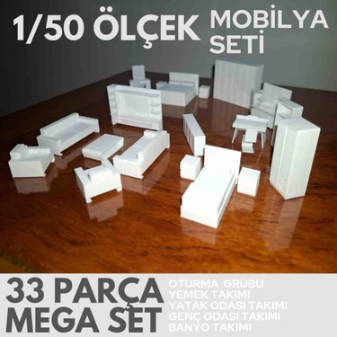 Home 1/50 Ölçekli Beyaz Plastik Mimari İç Mimari Maket Diorama Mobilya Seti 33