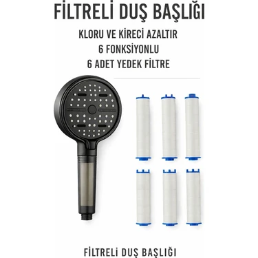 Suvia Filtreli Duş Başlığı | Klor ve Kireç Azaltıcı | 6 Fonksiyonlu | 6 Adet Yedek