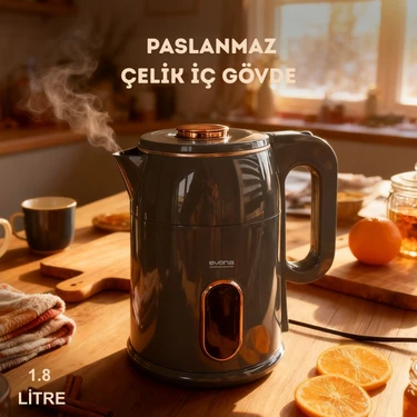 Evona Kettle Gri Su Isıtıcısı 1.8 litre Kapasite & Paslanmaz Çelik & LED Gösterge Işıklı