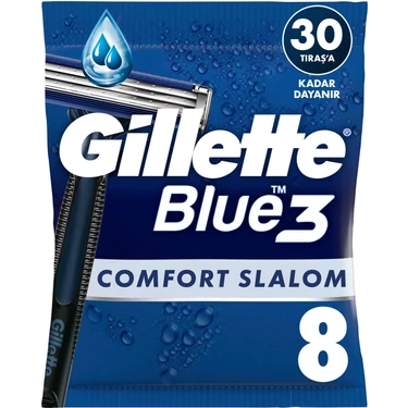 Gillette Blue3 Comfort Slalom Kullan At Tıraş Bıçağı 8'Li Ergonomik Tasarım ve Yumuşak