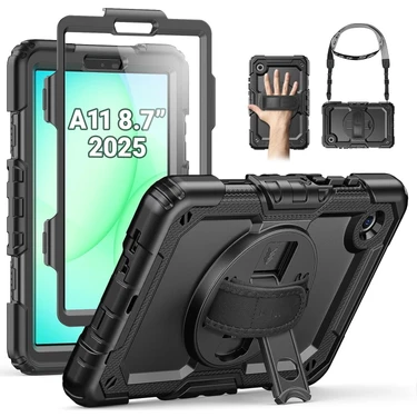 M.TK Moveteck Samsung Galaxy Tab A11 8.7 Inç 2025 Uyumlu Tablet Kılıf Tam Koruyucu Askılı Standlı