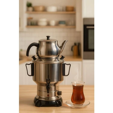 Armağan Çelik Kapaklı Semaver - 6 Litre - Gizli Rezistans - 430 Kalite Paslanmaz